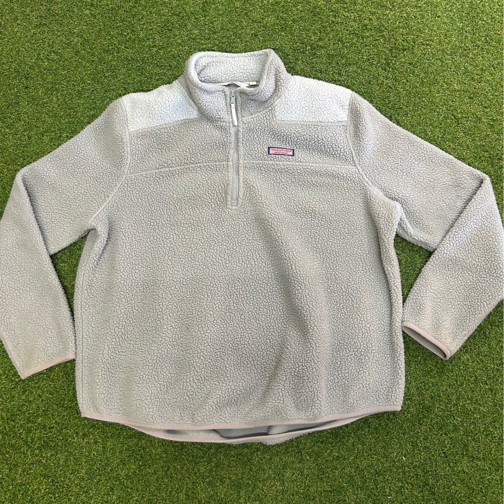 Vineyard Vines Shep Shirt Sherpa Fleece Quarter Zip Pullover Gray Mens XL